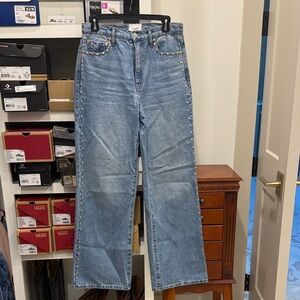 Stylish Blue Flare Jeans with Studded Accents